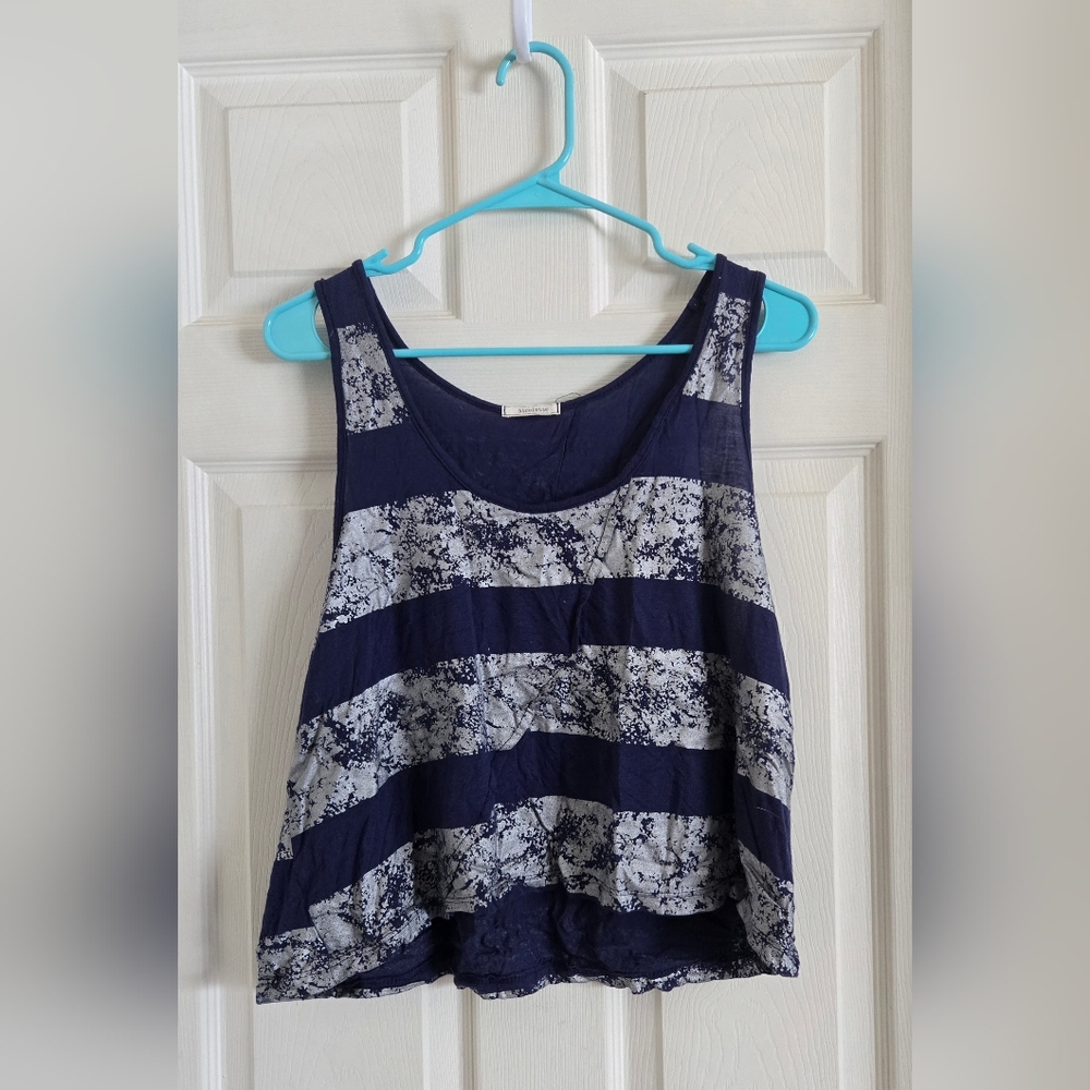 Navy and Silver Striped Women's Crop Top